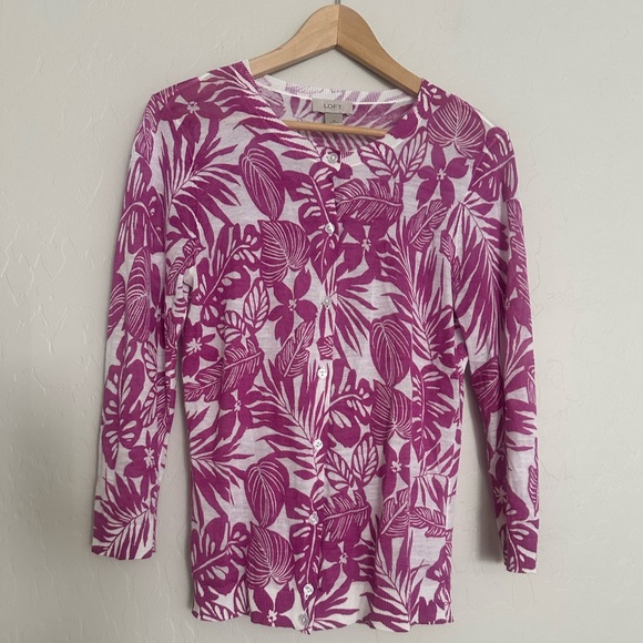 LOFT Sweaters - Ann Taylor LOFT Lightweight Tropical Print 3/4 Sleeve Cardigan Women’s Size M